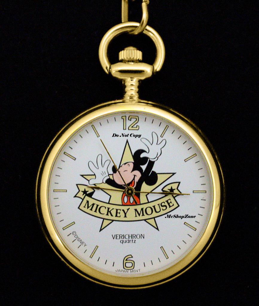 NEW Disney Verichron Mickey Mouse Gold Pocket Watch